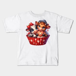 Valentine Cow Couple In A Cupcake Kids T-Shirt